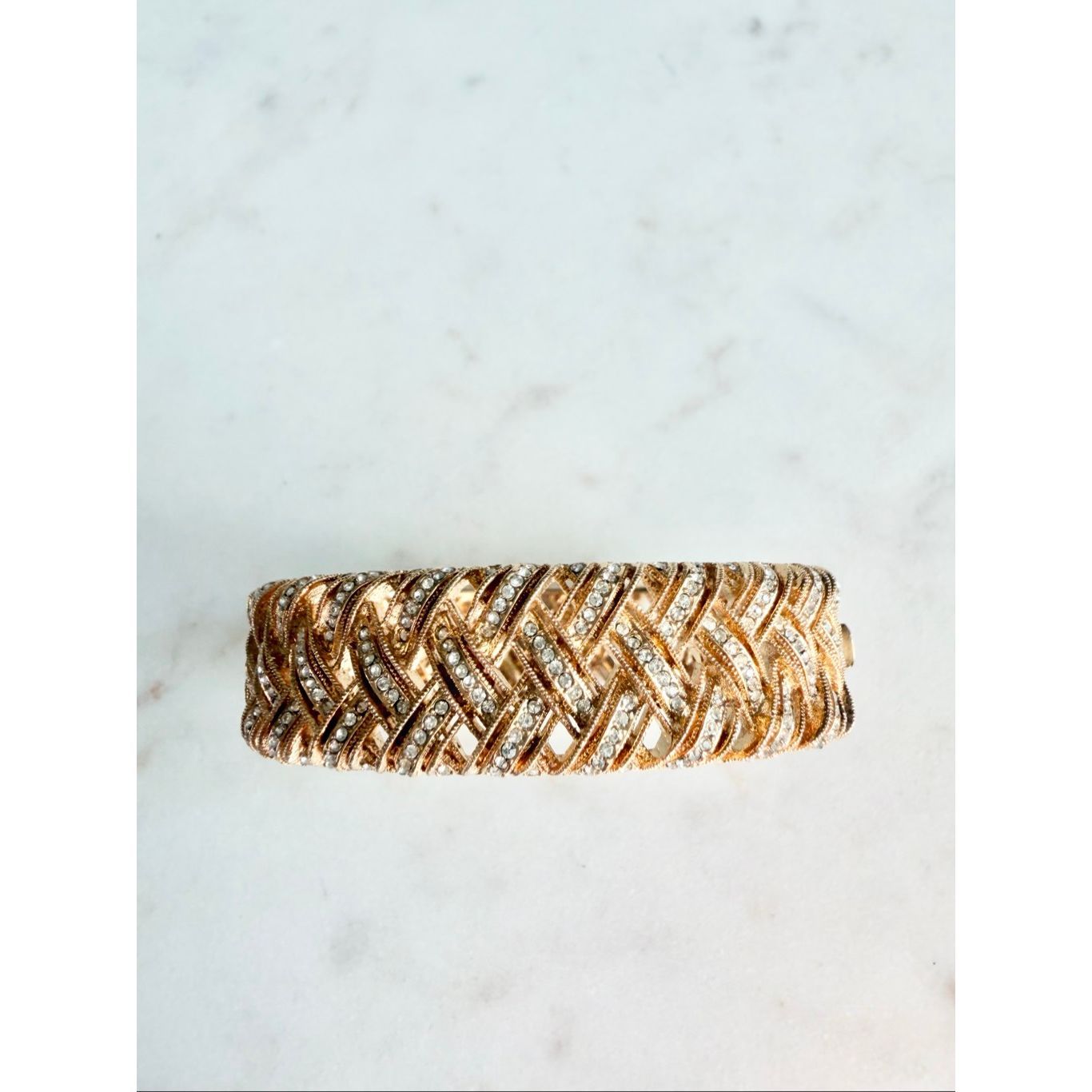 Nadri Gold Woven Cz Bangle Bracelet Crystal Rhinestone Cuff Elegant Statemen 88$